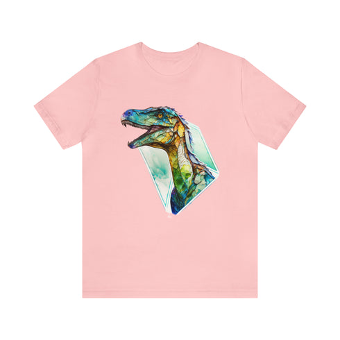 Stained Glass Velociraptor - Short Sleeve Tee Pink
